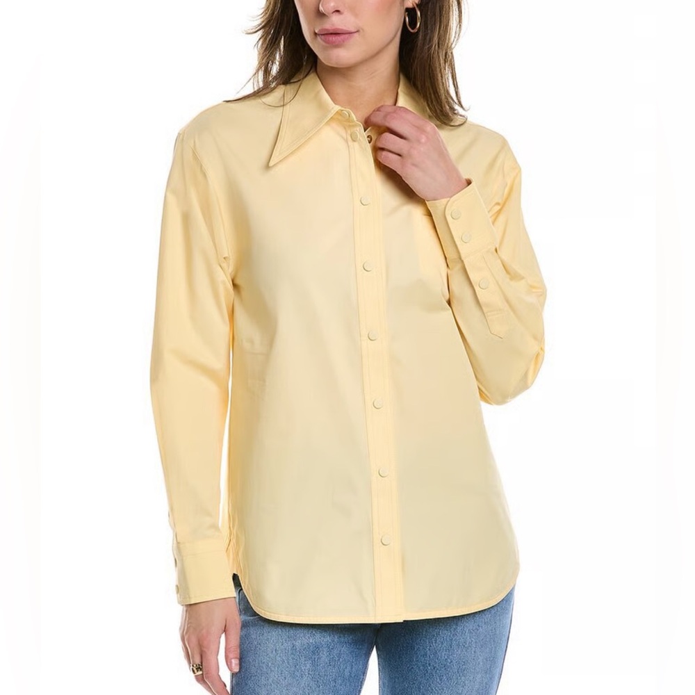 Tory Burch Poplin Shirt Women’s Sz 4 Butter Yellow Pointy Collar Snap Buttons